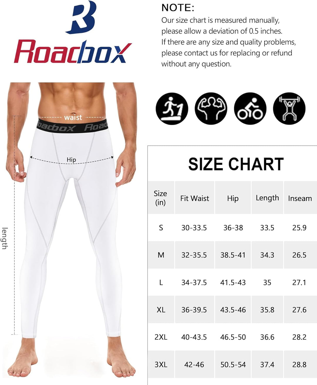 Roadbox Kompressionshose Herren Laufhose Lang für Sport, Training, Fitness, Radfahren, Yoga, Wandern