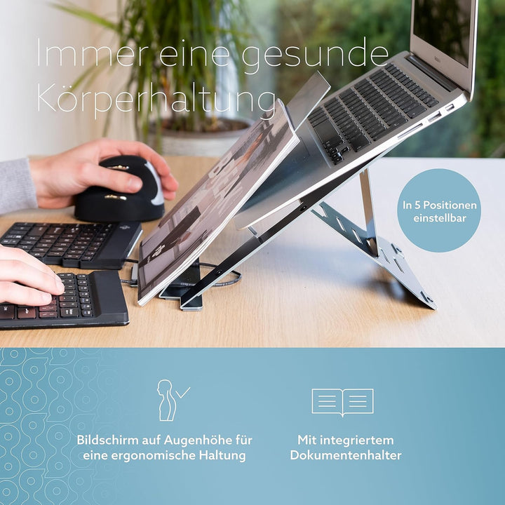 R-GO Riser Document, Laptop Ständer mit Dokumentenhalter, Verstellbarer Laptop Riser Für Büro Oder Z