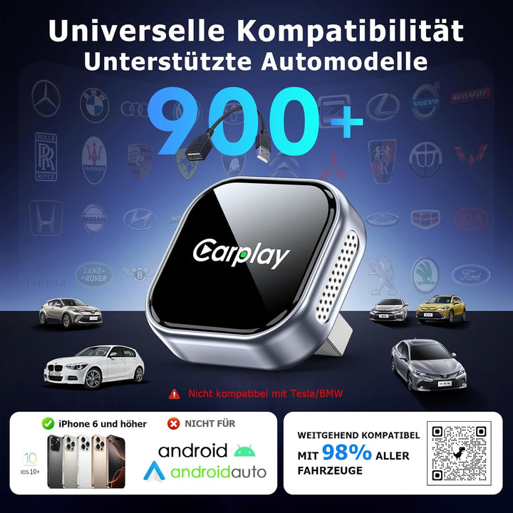 Wireless Carplay Adapter Für iPhone, Wandelt Kabelgebundenes Carplay in Kabelloses Um, Plug & Play,M