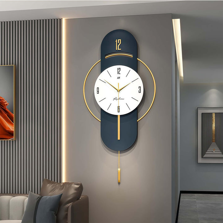 GERHWASH Grosse Moderne Wanduhr ohne Tickgeräusche - 42x84cm Designerstück in blau | Metall-Wanduhr