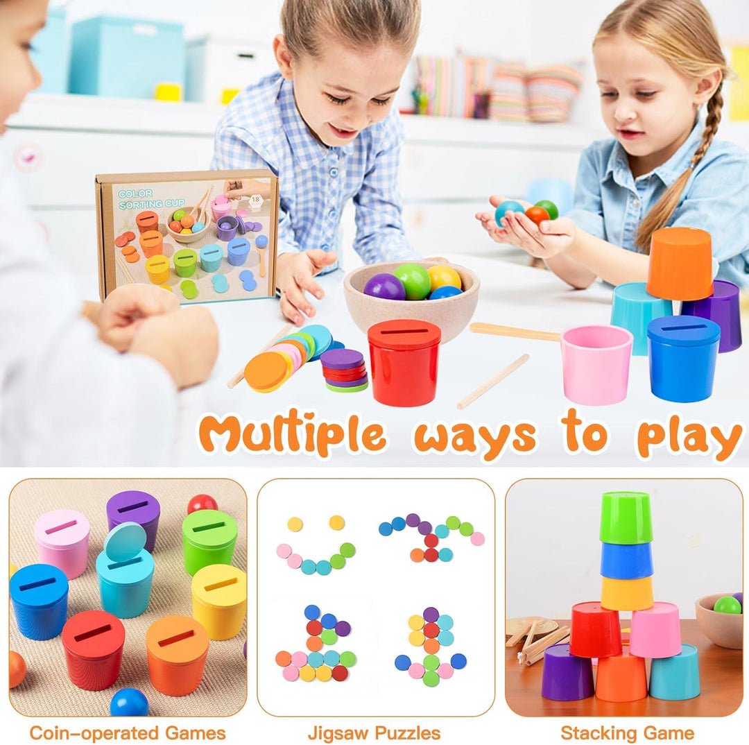 Montessori Spielzeug ab 1 2 3 Jahre, Baby Motorikspielzeug Holz Farben Sortierspiel Stapelspiel, Sen