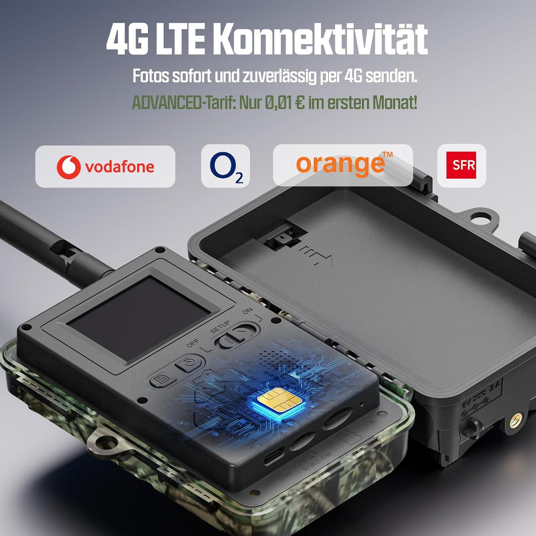 CEYOMUR 4G LTE Wildkamera mit Handyübertragung App, 2K HD Wildkamera mit SIM Karte mit 2.0" LCD-Bild