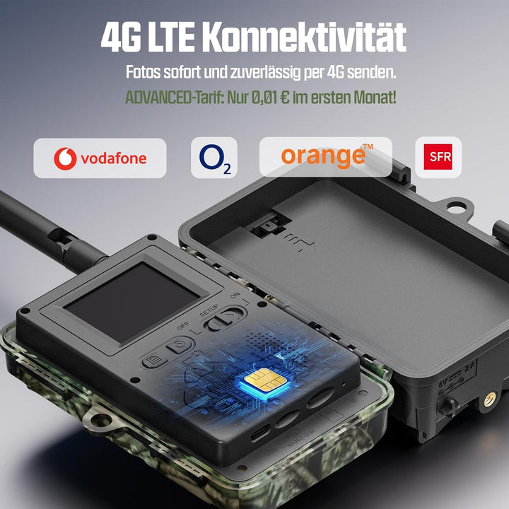 CEYOMUR 4G LTE Wildkamera mit Handyübertragung App, 2K HD Wildkamera mit SIM Karte mit 2.0" LCD-Bild