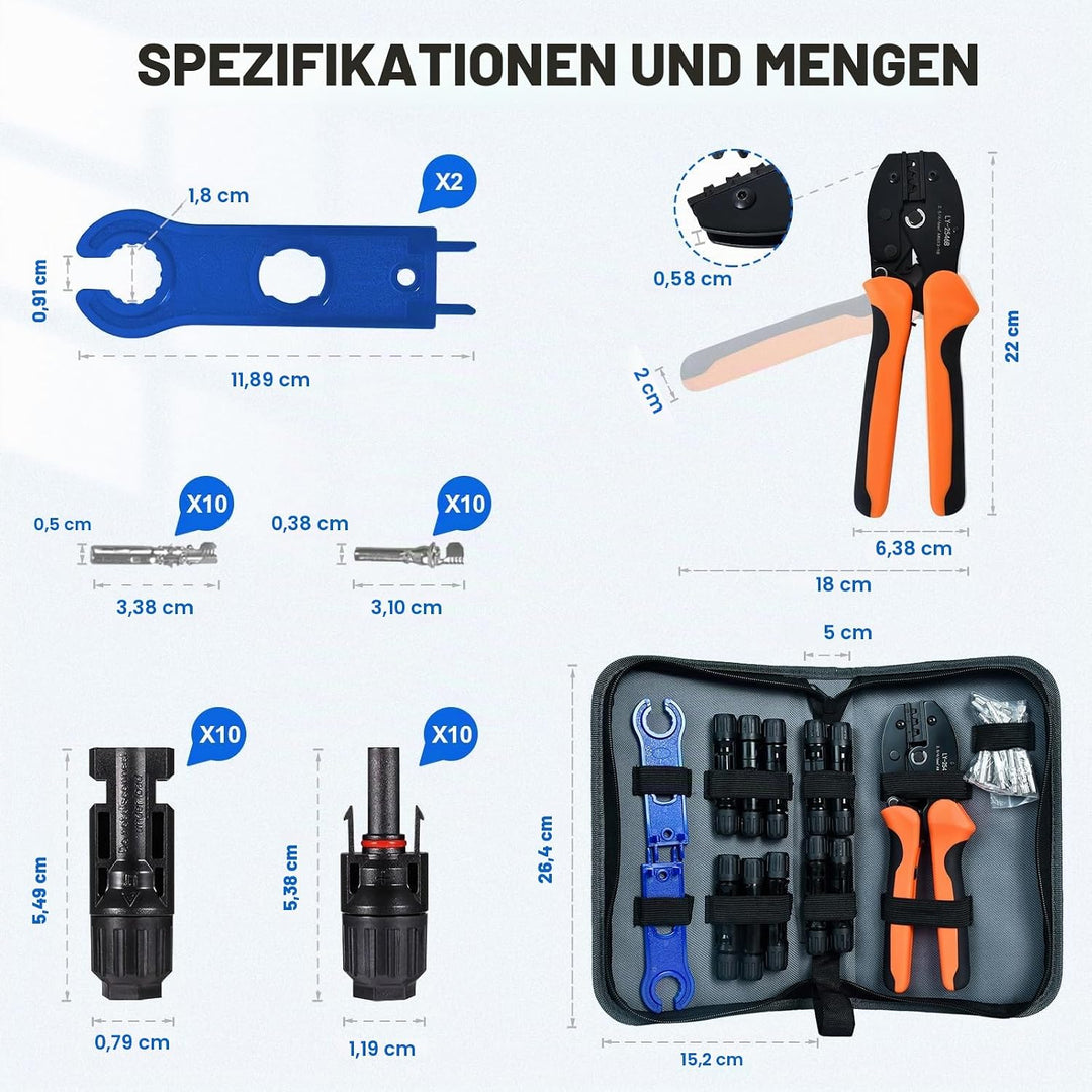ECO-WORTHY Solar Stecker Crimpzange Set für 2,5/4/6mm² Solarpanel Solarkabel, 10 Paar Solarstecker +