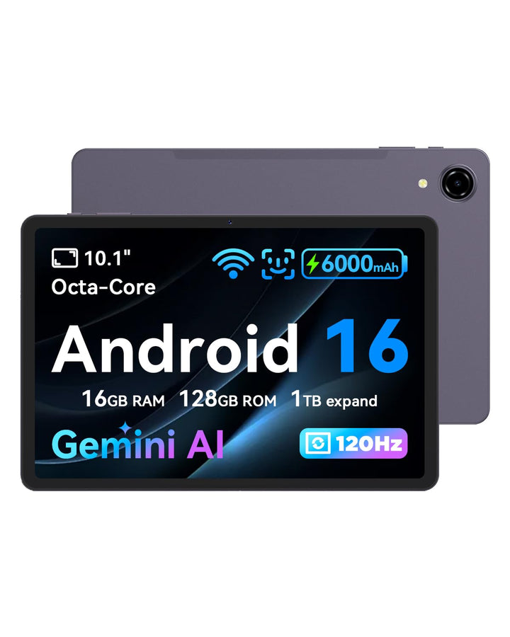 10,1 Zoll Android 16 Tablet mit Gemini AI丨120 Hz HD In-Cell Display丨16 (4+12) GB RAM 128 GB ROM 1 TB