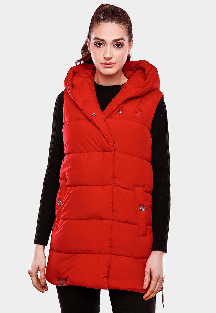 Navahoo warme Damen Winter Steppweste lang mit Kapuze Madilynaa XS-XXL XS Rot, XS Rot