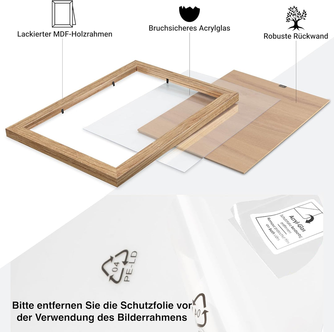 CABBEL 3er Set Bilderrahmen 30x40 cm MDF Holz-Rahmen mit bruchsicherem Acrylglas, ideal für Poster,