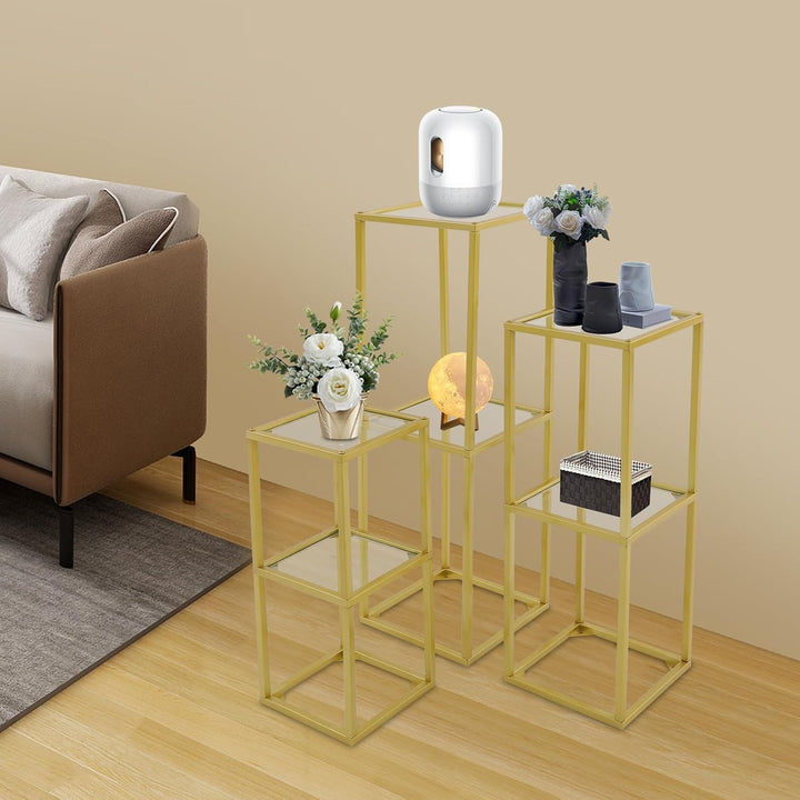 3 Stück Metall Blumenständer geometrisches Display Rack Pflanzenständer Gold Mittelstücke Vasen Stan
