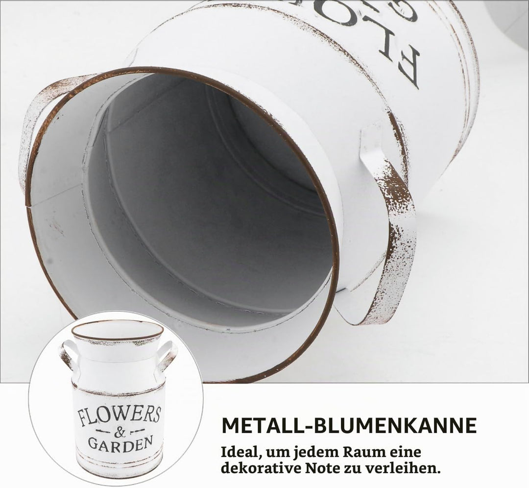 HEMOTON Shabby Blumentopf Deko Metall Krug Milchkanne Landhaus Stil Vase Pflanzentopf rustikal Vinta