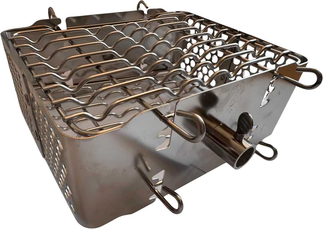 Edelstahl Drehspiesskorb – Verstellbarer Rotisserie Grillkorb für Gas-, Holzkohle- & Kugelgrills – S