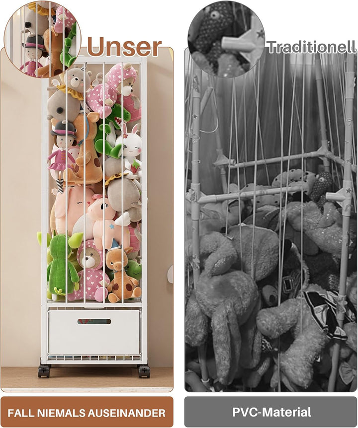 UMDONX Kuscheltier Aufbewahrung mit Schublade, 360° Bremsräder & platzsparend Design, Stofftier Orga