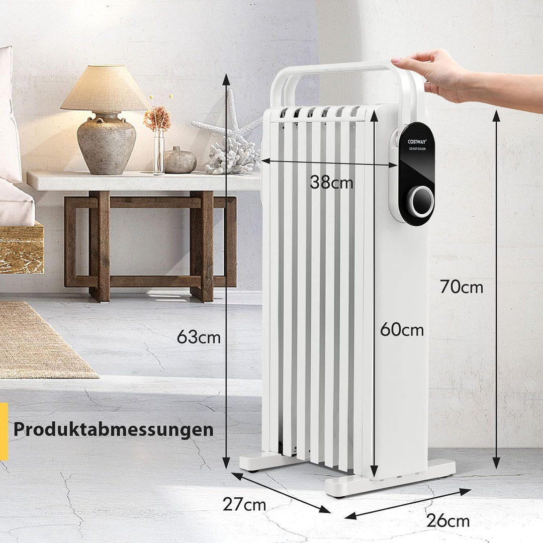 COSTWAY 1500W Ölradiator 7 Rippen Heizkörper 5-35℃, elektrische Heizung 3 Heizstufen mobil mit Räder