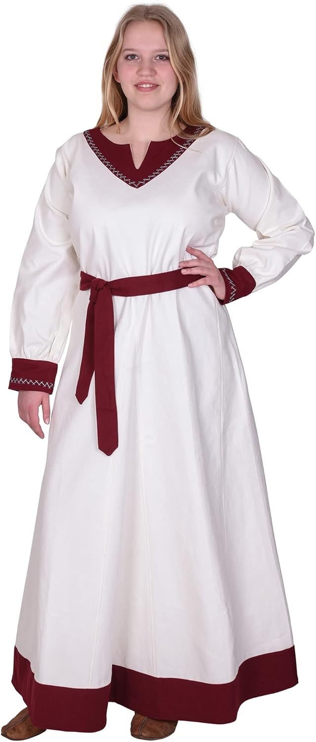 Battle-Merchant Langarm Mittelalter Kleid Jona mit Gürtel für Damen aus Baumwolle | LARP Wikingerkle
