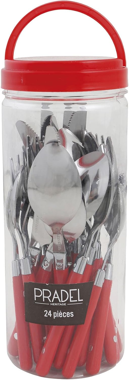 Pradel Heritage 518154 Besteckset, 24-teilig, Edelstahl/Kunststoff, Rot, 9,6 x 23,5 x 9,7 cm