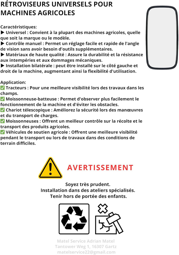 2x Aussenspiegel Rückspiegel 250x160 ø18 mm LKW BUS mit Spiegelarm Spiegelhalter SET