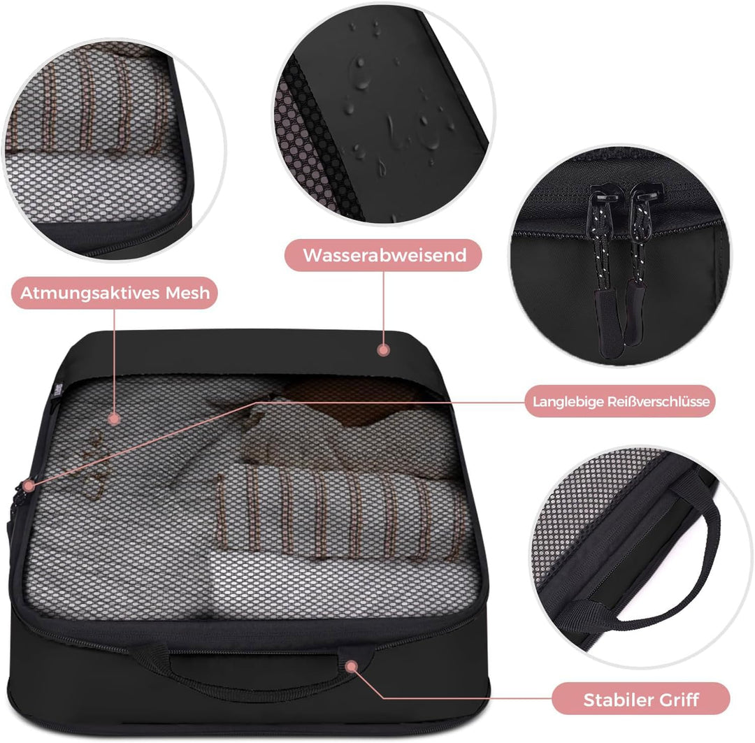 BAGLHER Packwürfel Kompression für die Reise - Extrem platzsparender Koffer-Organizer-Set, wasserdic