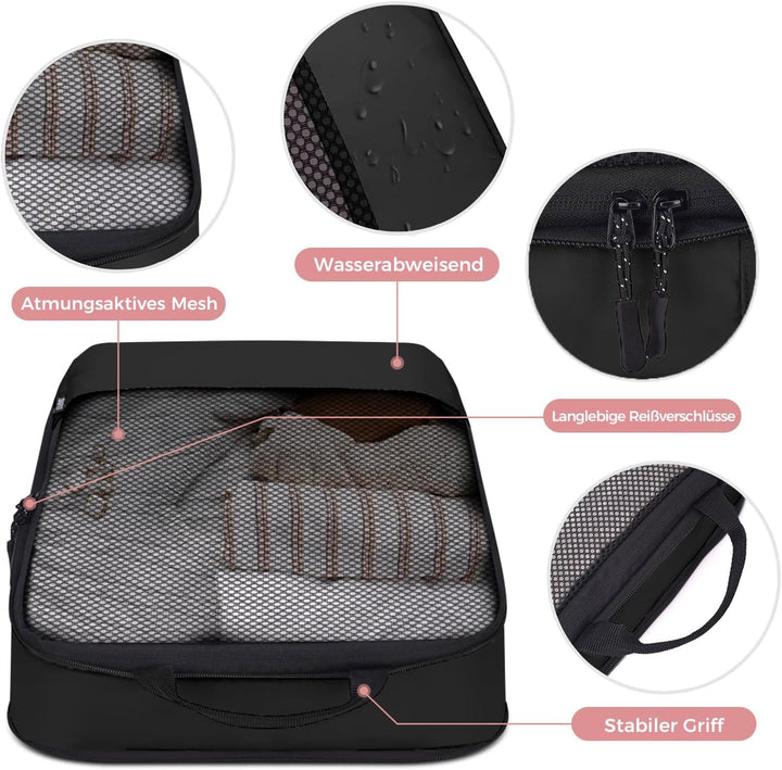 BAGLHER Packwürfel Kompression für die Reise - Extrem platzsparender Koffer-Organizer-Set, wasserdic