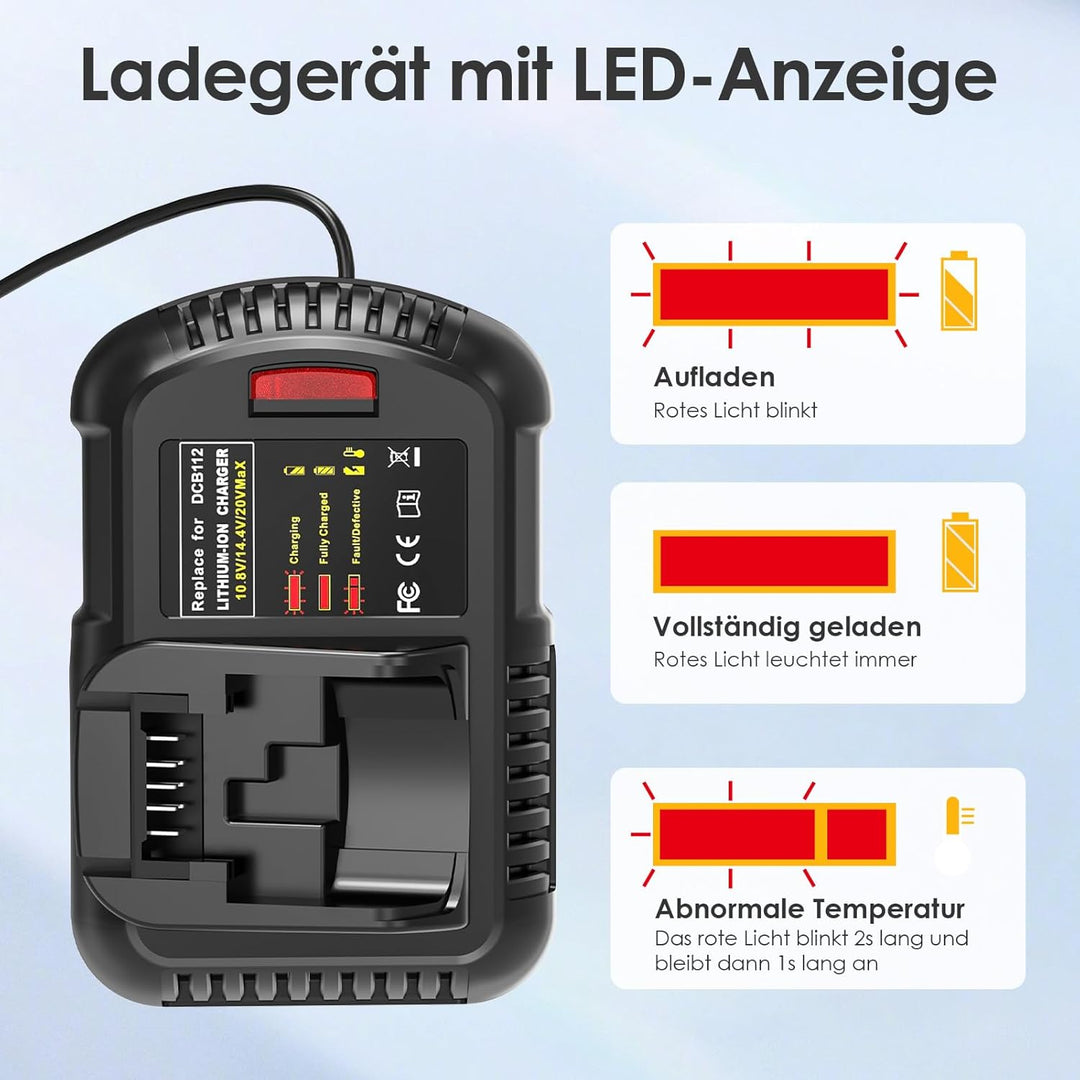 ASUNCELL 2.0A 18V ladegerät Für DeWalt 12V-20V Akku, Akku Ladegerät Für DeWalt DCB112 DCB115 DCB203
