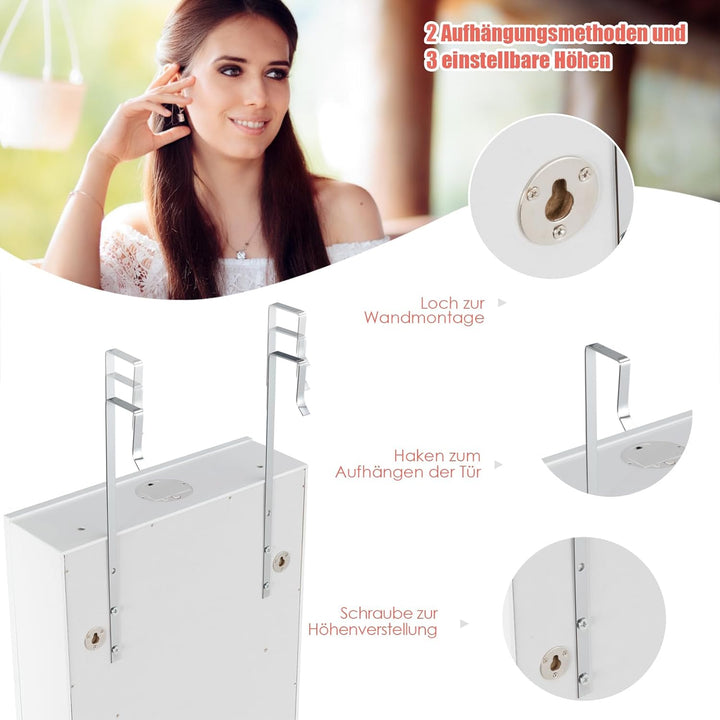 GOPLUS Schmuckschrank mit Schloss & 2 Schlüsseln, Schmuckregal mit LED-Beleuchtung, Spiegelschrank m