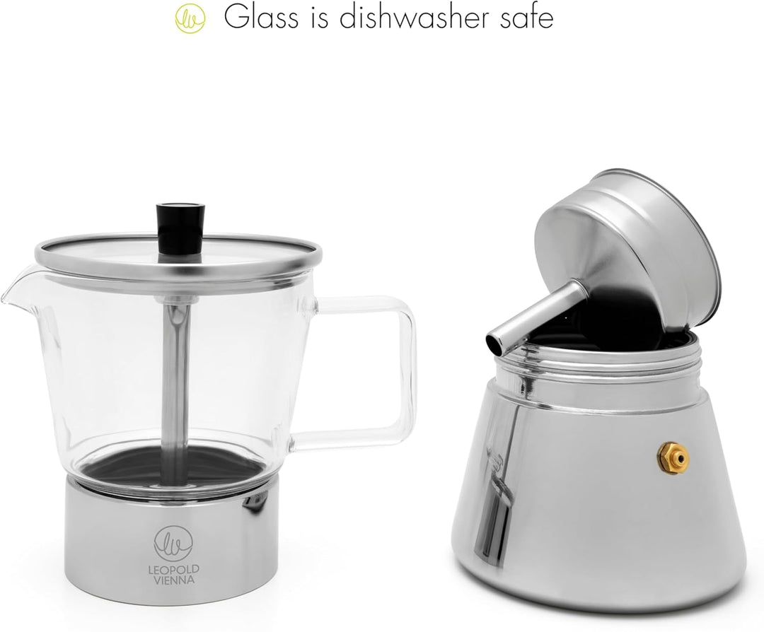 Leopold Vienna Espressokocher Induktion Edelstahl Kaffeezubereiter mit Edelstahl-Filter für 4 Tassen