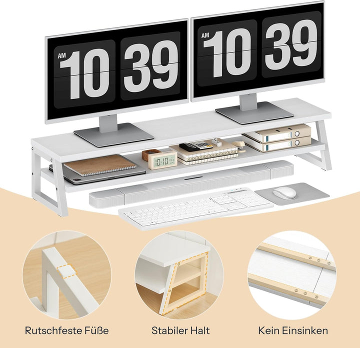 HOOBRO 2-stufiger Monitorständer Holzfür 2 Monitore, 100 x 24 x 19,5 cm, Dual Monitor Ständer, Bilds