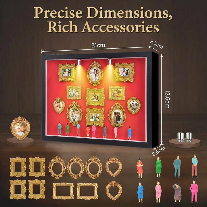 DIY Mini Museum Bilderrahmen, Mini Figuren Menschen Museum Silhouette Box mit Golden Rahmen & LED Li