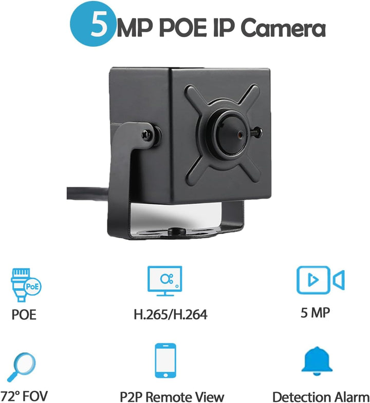 5MP POE Mini Audio IP Kamera, 3.7mm Objektiv HD Small Indoor Built in Microphone Sicherheitskamera,