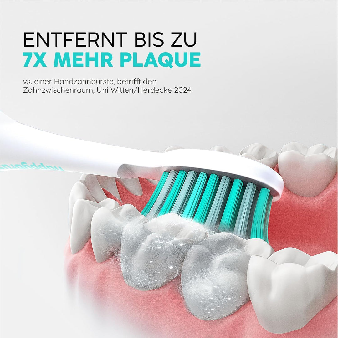 happybrush® Nachhaltige Aufsteckbürsten für elektrische Schall-Zahnbürste Eco VIBE 3 - Weiss/Mint -