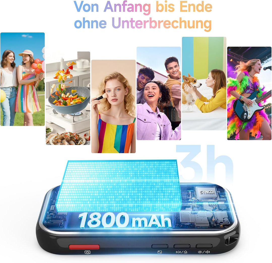 SYNCO XView M4 AI Handy Selfie Monitor mit Licht für iPhone 7-17 (Schwarz) | KI-Gestensteuerung, 4K