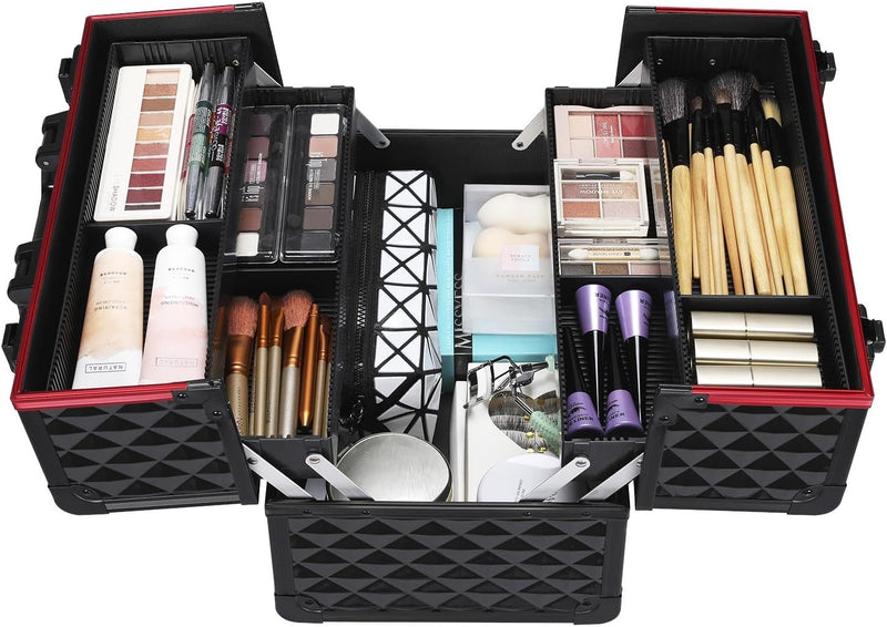 Yaheetech Schminkkoffer schwarz Kosmetikkoffer Alu Werkzeugkoffer Nagel Koffer Beauty Case 34,7 x 22