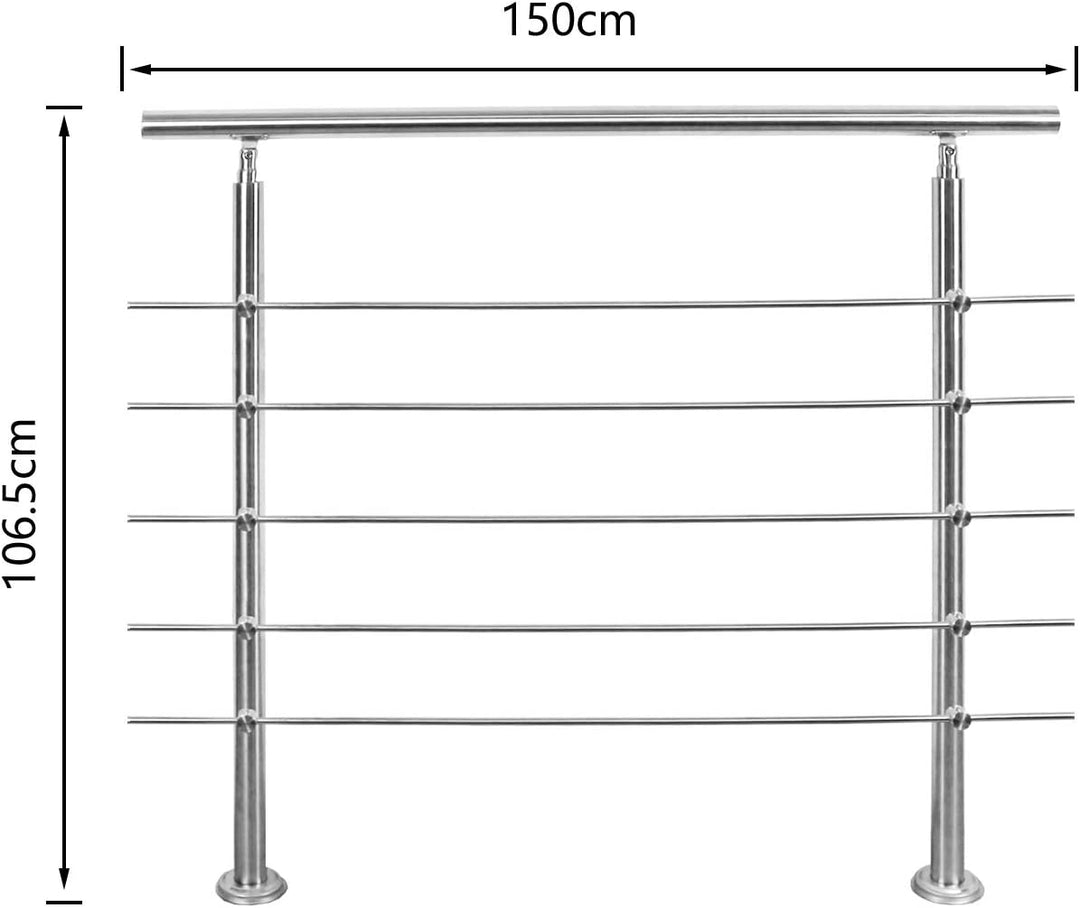 Geländer 150cm Treppengeländer mit 5 Querstreben Ø 42mm Edelstahl Handlauf für Innen und Aussen geei