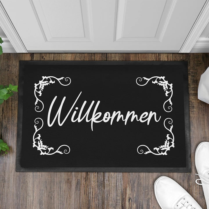 Trendation - Willkommen Fussmatte Grafik Schmutzfangmatte Geschenk Aussen Innenbereich 60x40 cm Wasc