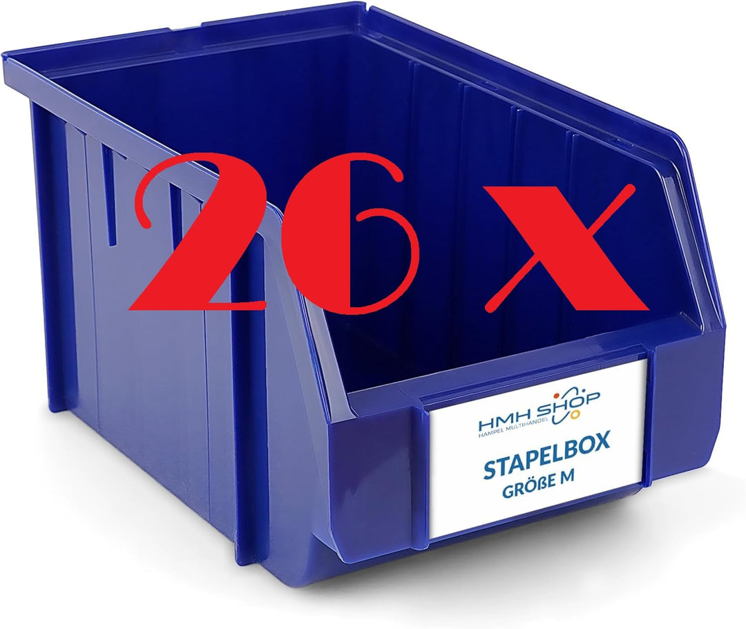 HMH 26x Stapelboxen Grösse M Werkstatt Garage Keller Sichtlagerboxen 230x150x130mm Lagerboxen BLAU S