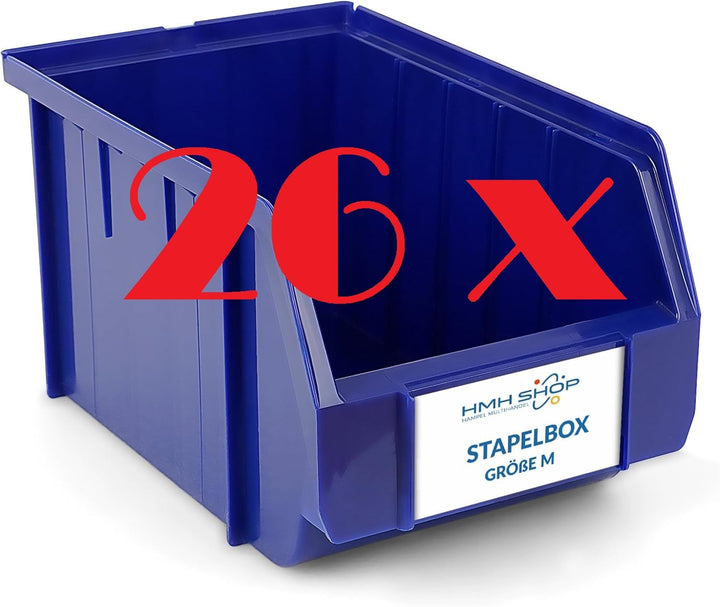 HMH 26x Stapelboxen Grösse M Werkstatt Garage Keller Sichtlagerboxen 230x150x130mm Lagerboxen BLAU S