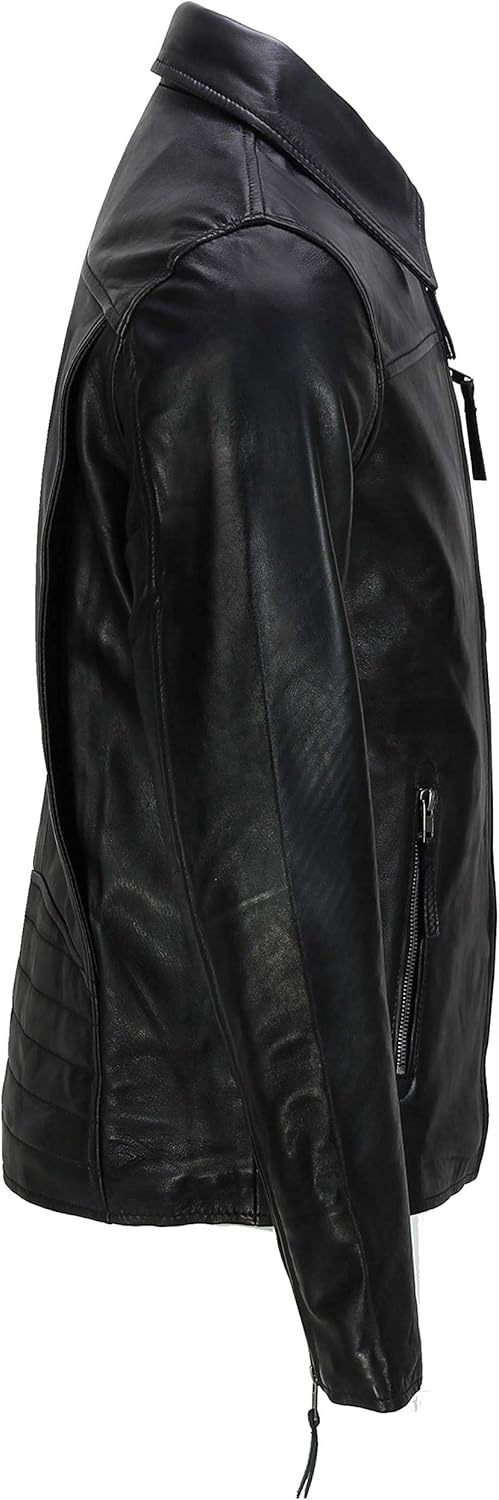 Xposed Männer Echte Lederjacke Klassischer Kragen Retro-Reissverschluss-Biker-Stil Smart Casual Slim
