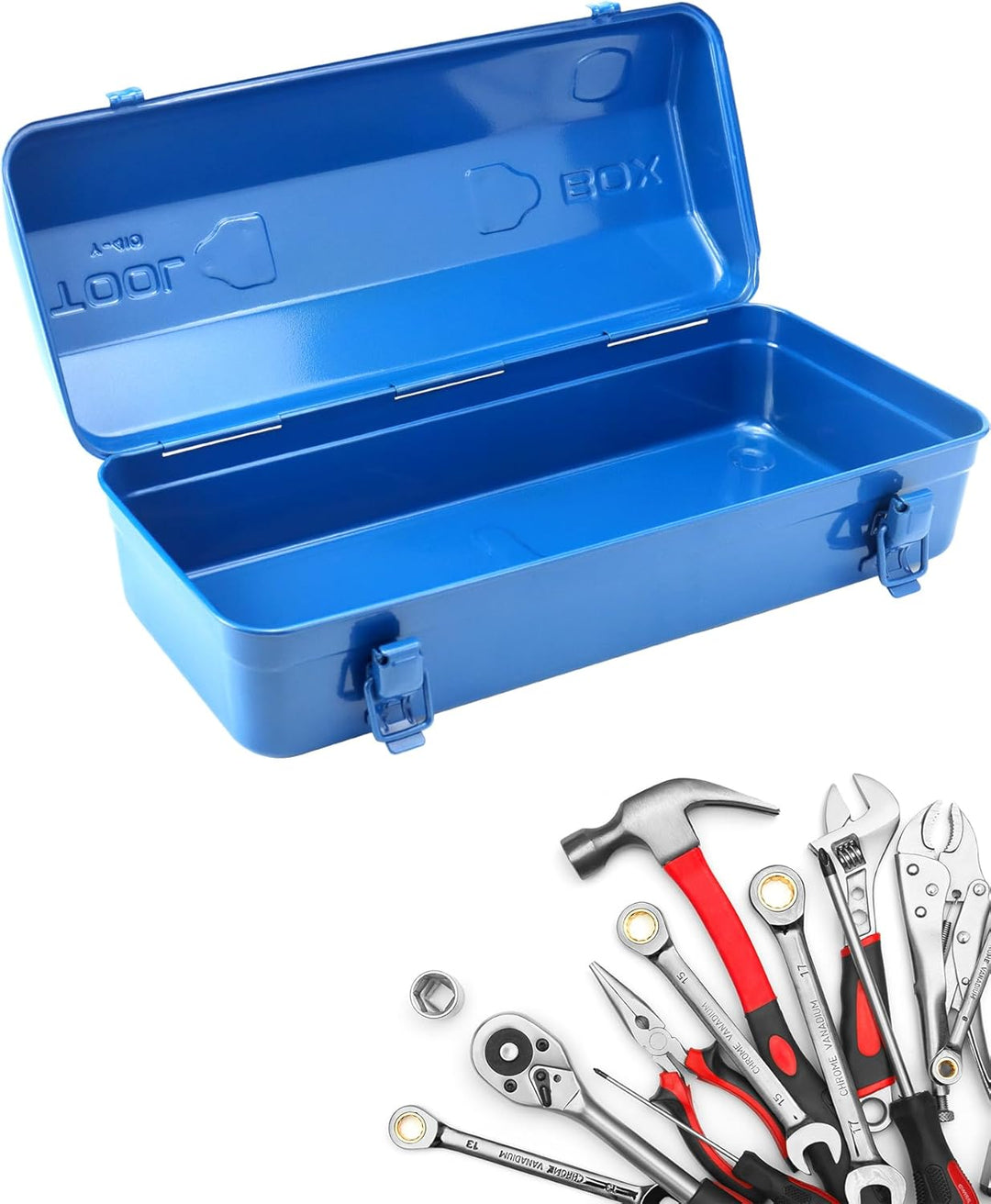 QWORK® 41cm werkzeugkiste metall, Tragbare Werkzeugaufbewahrungsbox, Mit Feststellschnalle