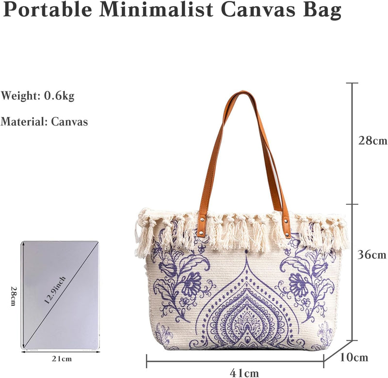 CORIOS Damen Canvas Handtasche Ethnischer Stil Schultertasche Böhmische Tote Beutel Sommer Strand Ta