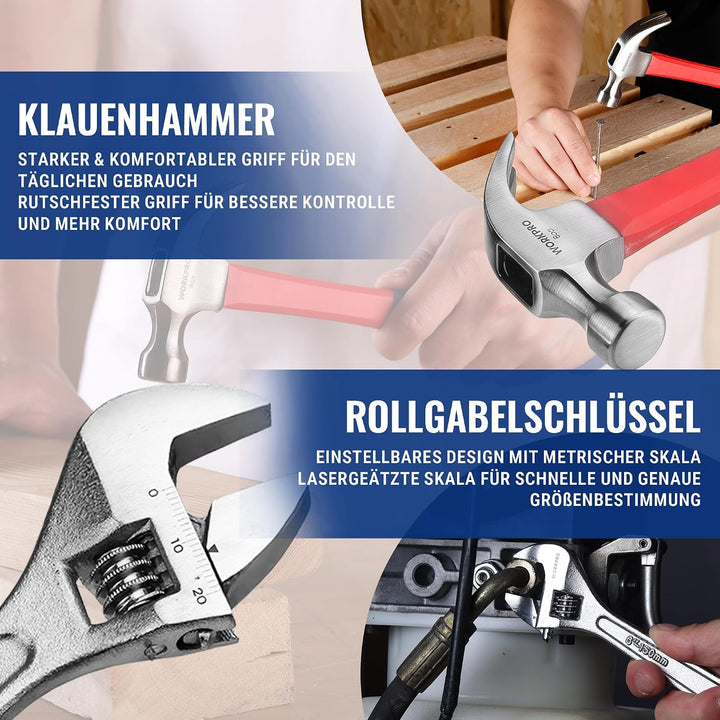 WORKPRO Werkzeugkoffer bestückt, 160 tlg. Werkzeugset, Werkzeugkasten gefüllt, tägliche Handwerkzeug