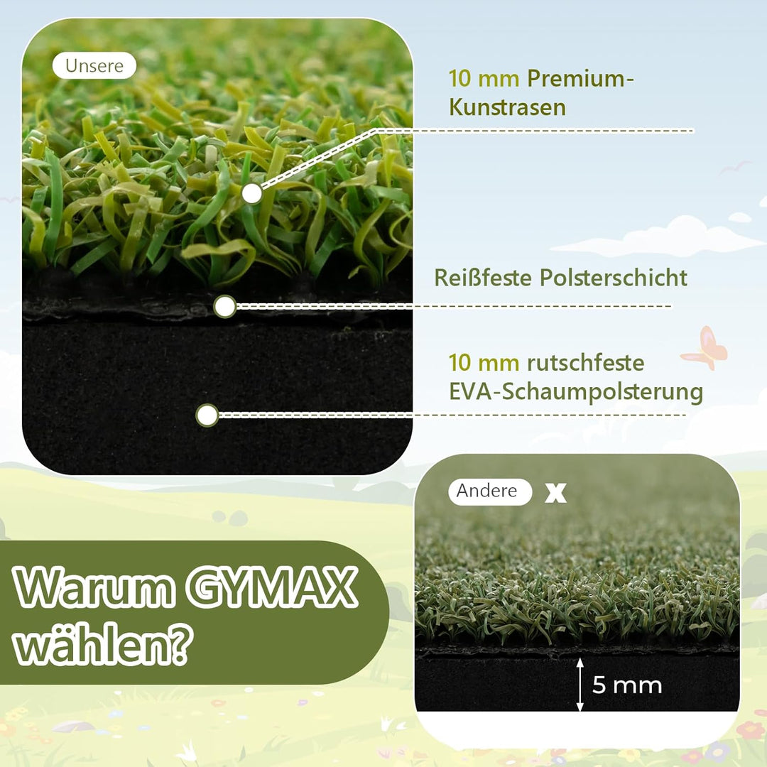 GYMAX Golf Abschlagmatte, Golf Übungsmatte mit 2 Gummi-Tees, 2 Ausrichtungsstäben & 6 Abschlagpositi