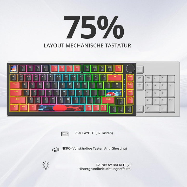 SOLIDEE Verkabelte 75% Mechanische Gaming-Tastatur,hot-swap-fähige Mechanische Tastatur mit Gasket S