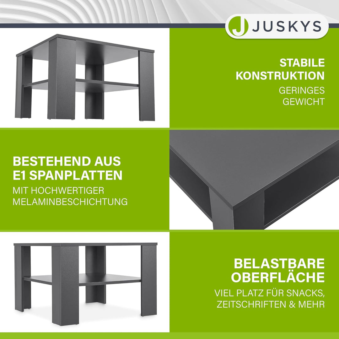 Juskys Couchtisch mit Ablage 60x60x40 cm - Holz, pflegeleicht, robust - Moderner Beistelltisch für Z
