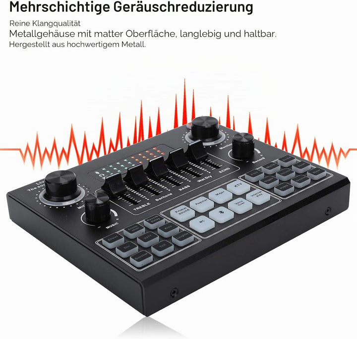 V9 Bluetooth Soundkarte, Stereo Audio Mixer, Externe Sound Mixer, Universal Broadcast Voice Changer,