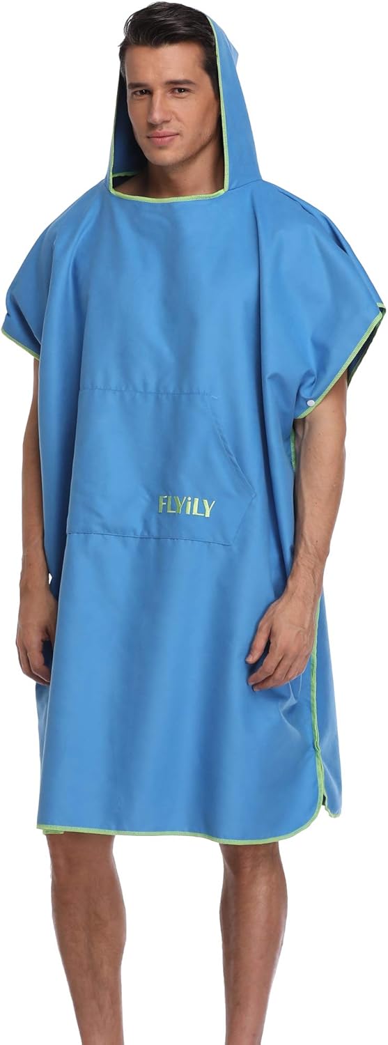 FLYILY Microfaser Surf Poncho Handtuch mit Kapuze Bademantel zum Schwimmen und Strand wechseln Einhe
