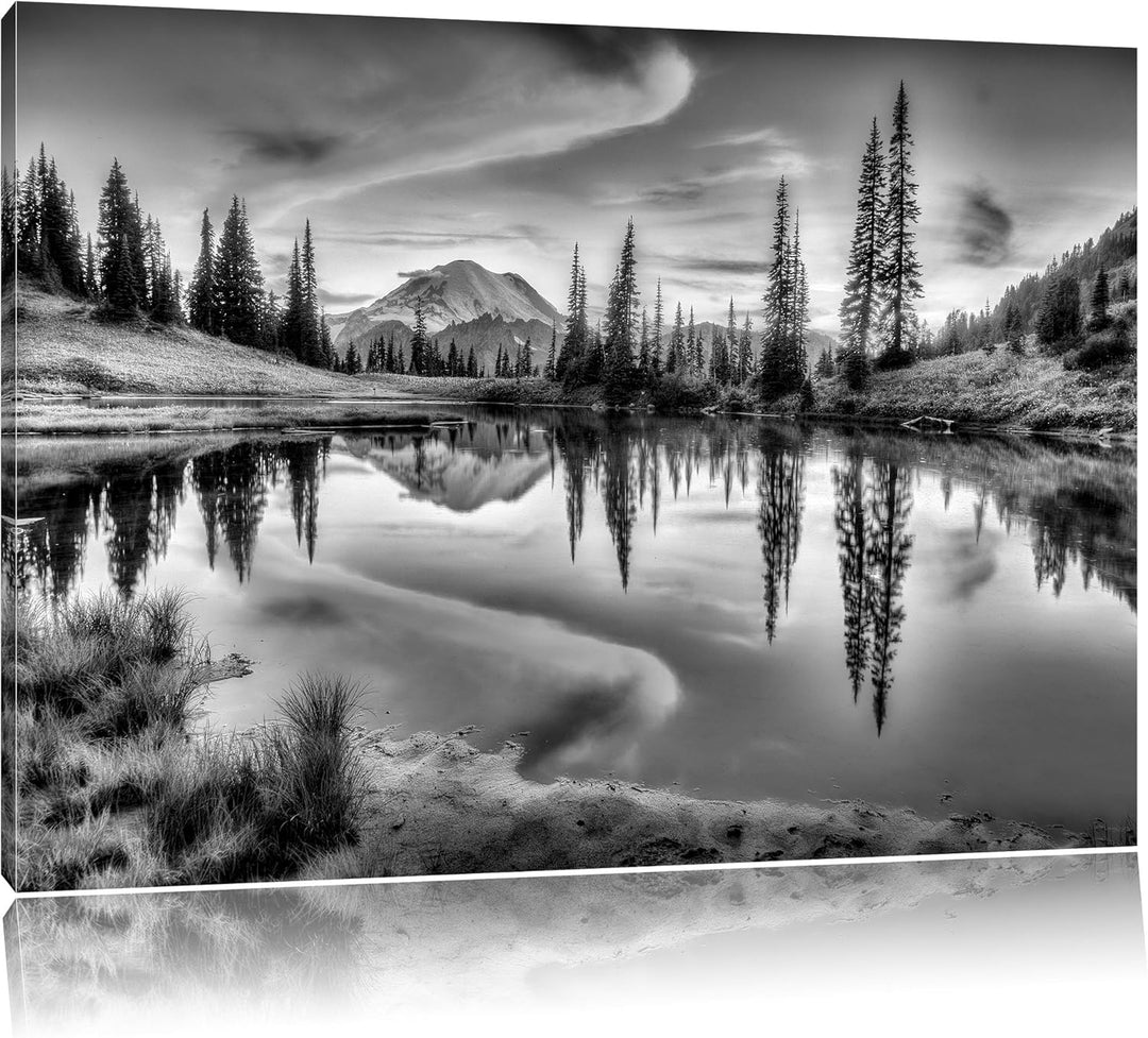 Pixxprint Monocrome, Sonnenaufgang Berglandschaft, Format: 100x70 auf Leinwand, 100x70