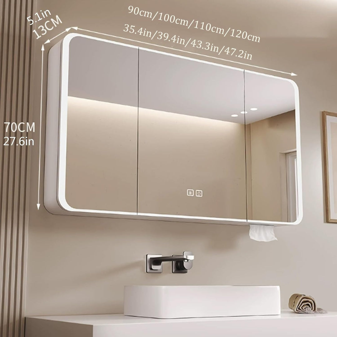 Aluminum Spiegelschrank Bad mit LED Lighting, 3 Adjustable Light Colors, Badezimmer Spiegelschrank m