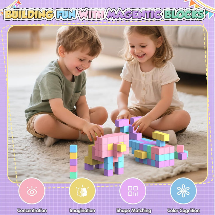 HaoVrisn Magnetische Bausteine Blöcke für Kinder, 45 Stück Magnetbausteine Magnet Spielzeug Kinder,