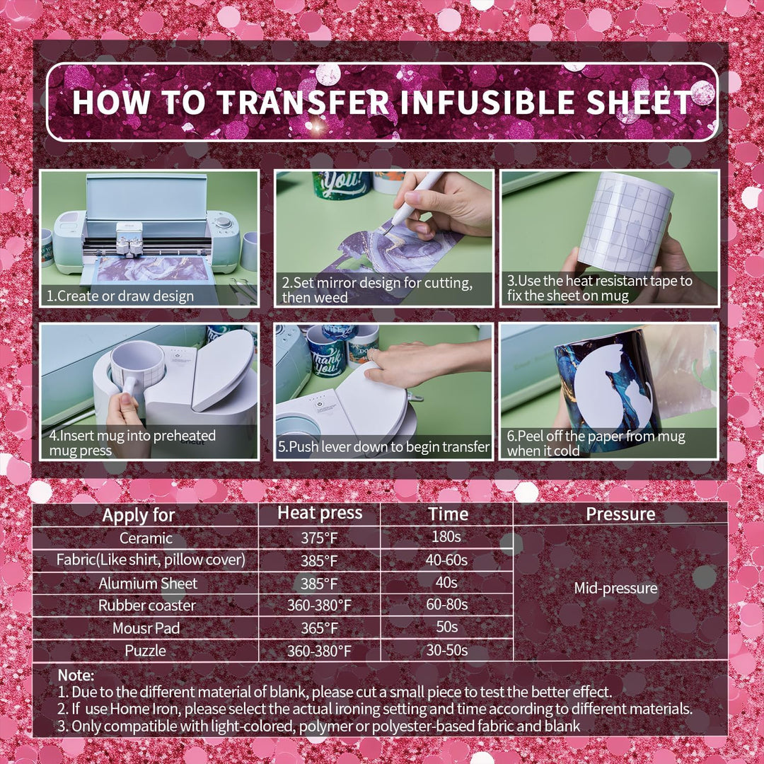 Glitter Infusible Transfer Ink Sheets 10 Stück/Set, Unschmelzbare Transfer-Tintenblätter 30.5 x 30.5