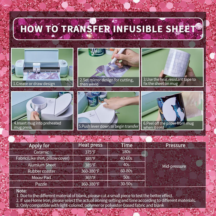 Glitter Infusible Transfer Ink Sheets 10 Stück/Set, Unschmelzbare Transfer-Tintenblätter 30.5 x 30.5