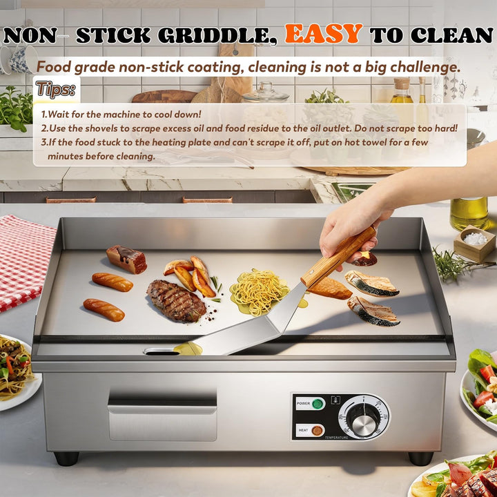 Moongiantgo 22" Kommerzielle Elektrische Grillplatte 3000W, Edelstahl Flachgrill mit abnehmbarer Ölb