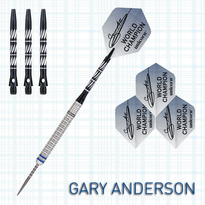 Unicorn Phase 3 World Champion Gary Anderson Steel Dart Silber/Schwarz 25 g Single, Silber/Schwarz 2